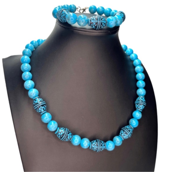 Unknown Jewelry - Turquoise Tribal Native Bead Necklace Bracelet Earrings Set Costume Fashion Jewe